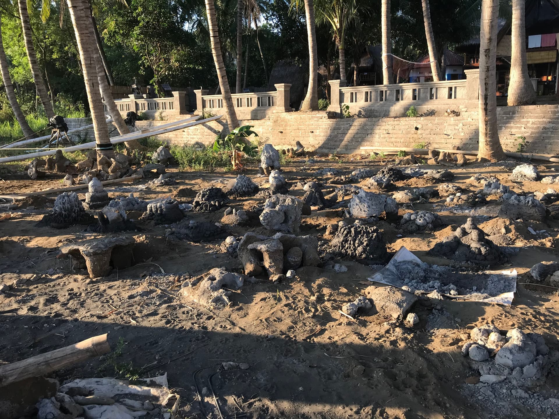 A tropical landscape, showcasing cement structures for the reef